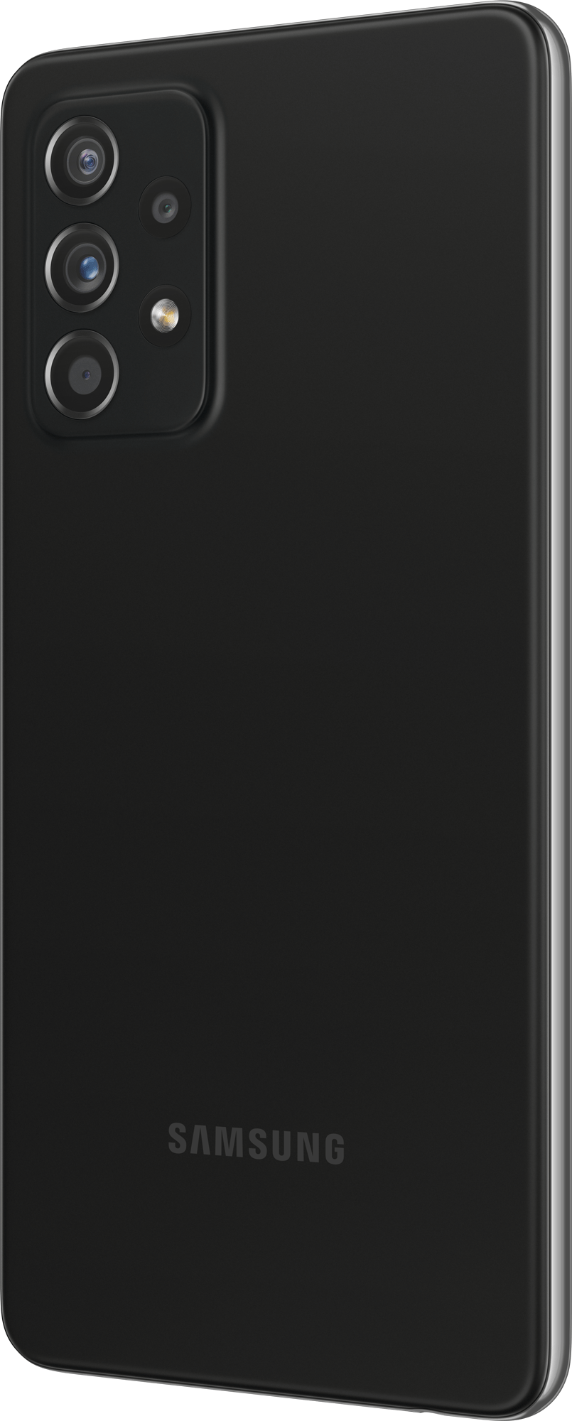 Zwarte Samsung-smartphone, achteraanzicht, met cameralenzen.