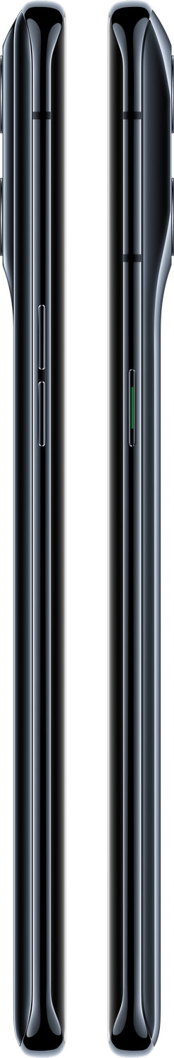 Dos perfiles laterales de un smartphone negro. Se ven el botón de encendido y los de volumen.