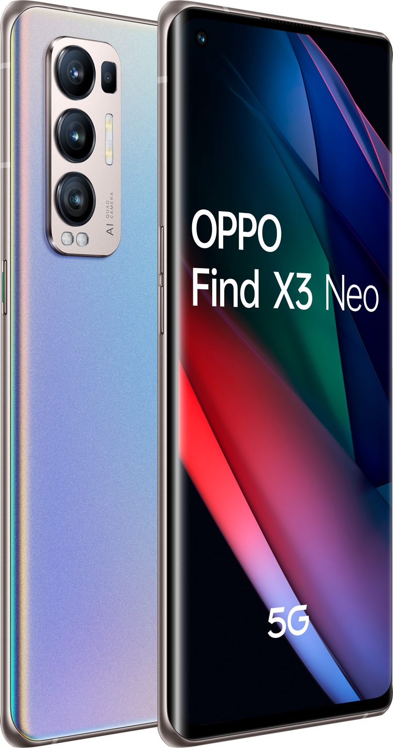 Un smartphone en una funda, mostrando su parte trasera y su pantalla. La marca OPPO es visible.