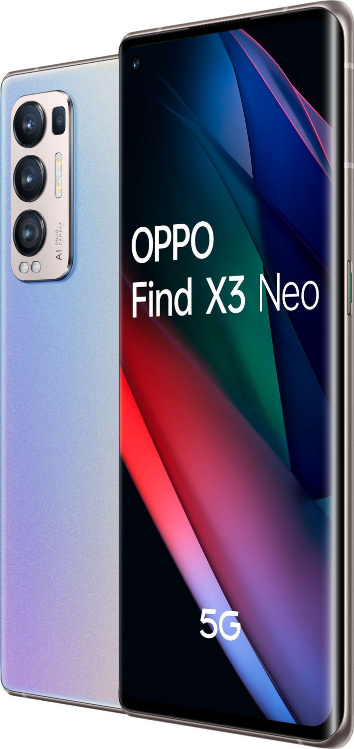 Un smartphone Oppo Find X3 Neo en un estudio.