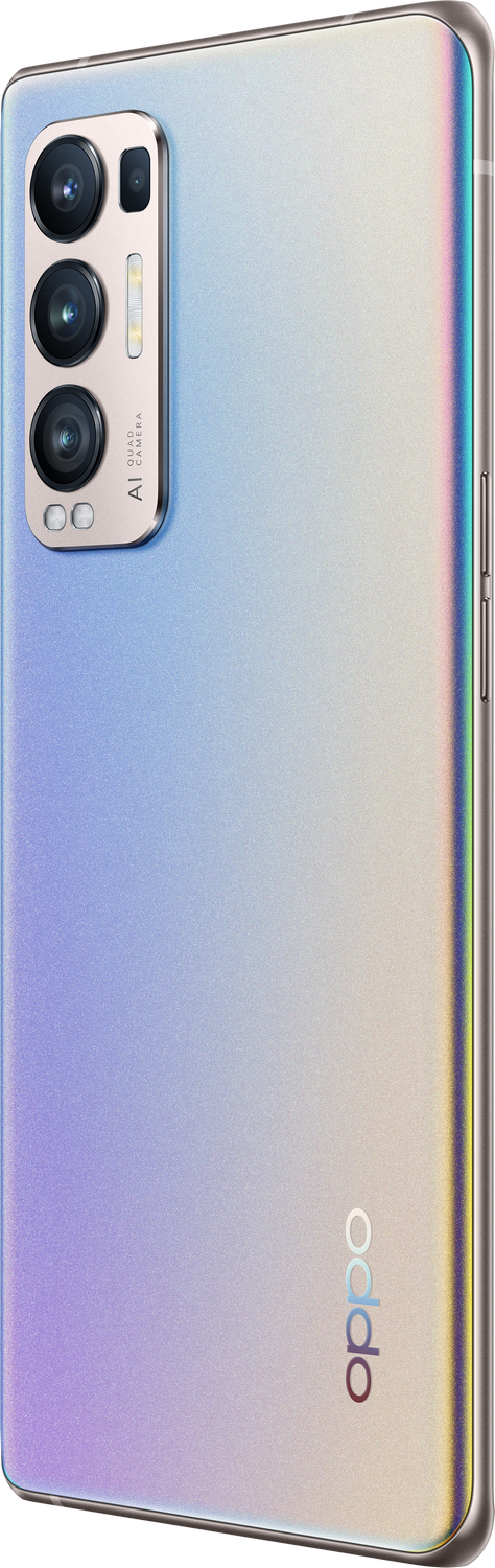 Un smartphone con múltiples cámaras traseras, una parte trasera degradada y el logo de Oppo.