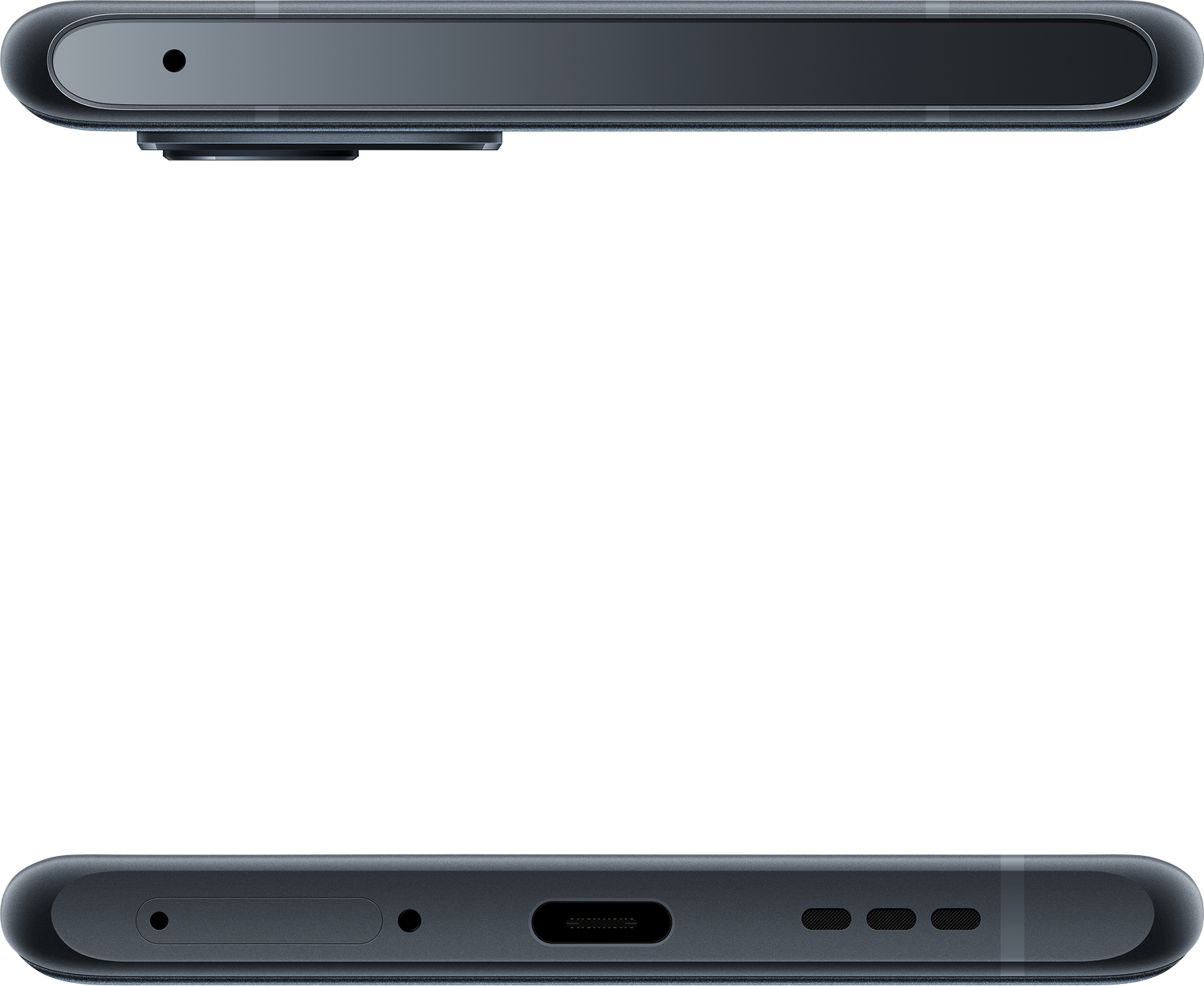 Primer plano de un smartphone, mostrando los bordes superior e inferior.