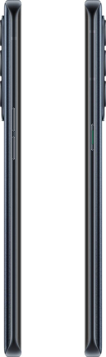 Dos smartphones negros uno junto al otro. Los teléfonos tienen un diseño oscuro y elegante con botones laterales.