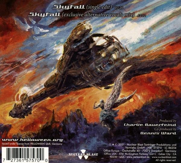Albumcover mit einem Raumschiff über einer feurigen Landschaft. Enthält Text und ein Logo.