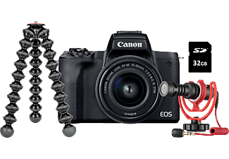 CANON Systemkamera EOS M50 Mark II Vlogger Kit mit EF-M 15-45mm, Stativ, Mikrofon und 32GB SD-Karte