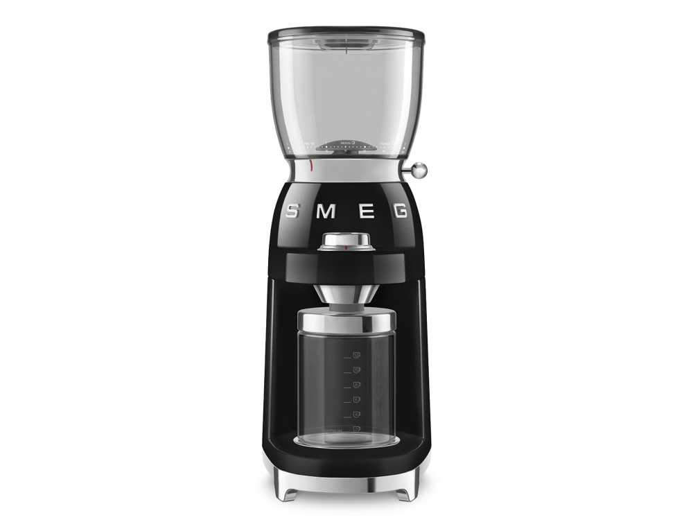 Molinillo de café - Smeg CGF01BLEU, 150 W, 350 g, 3 Grados de molido, Acero inoxidable, Retro, Negro