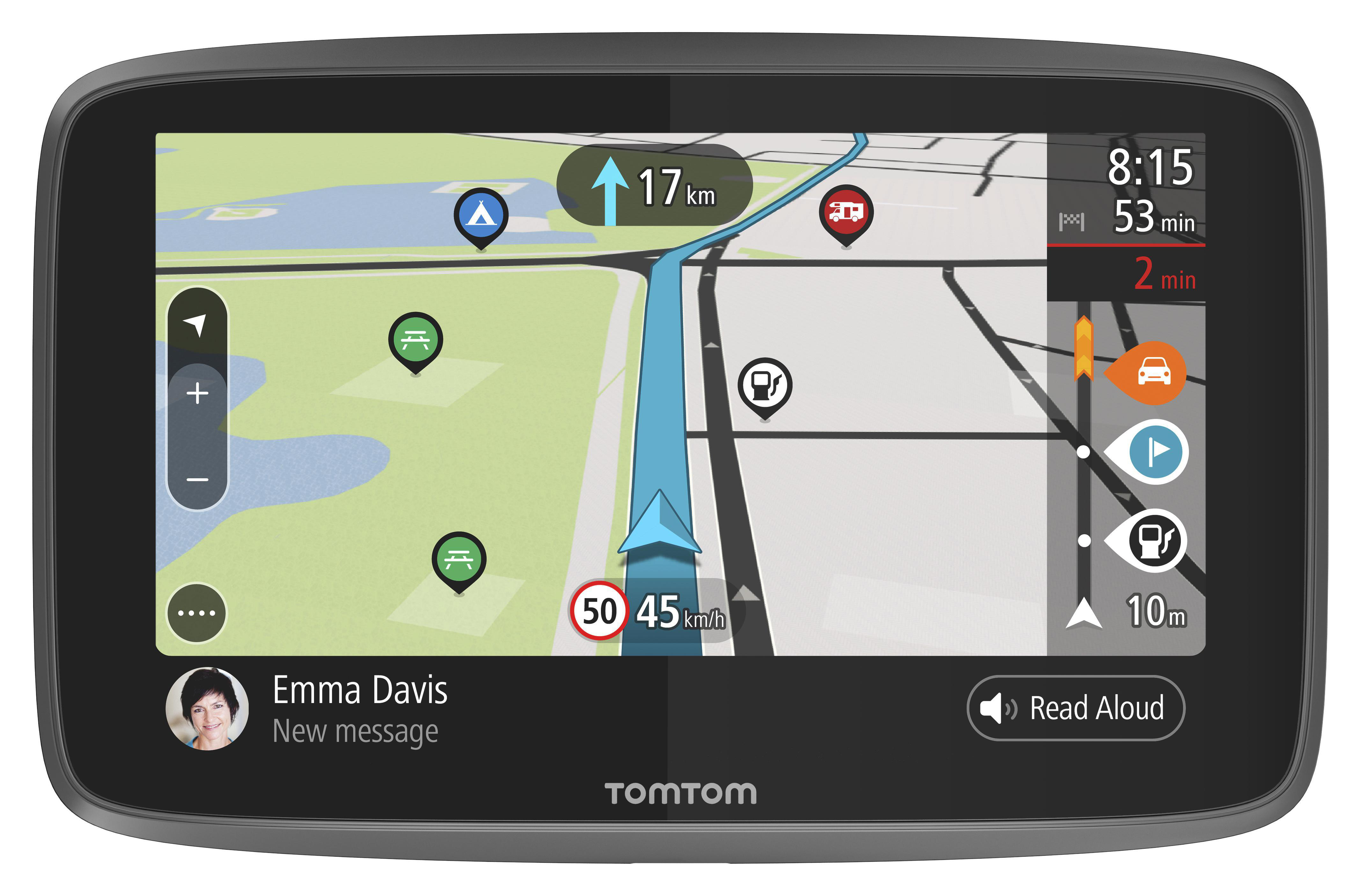 TomTom Camping Navigationsgerät GO über Wi-Fi, Zoll, TomTom Road Sonderziele Camper und Updates Wohnwagen, Wohnmobile (6 Welt, Karten-Updates für Trips)