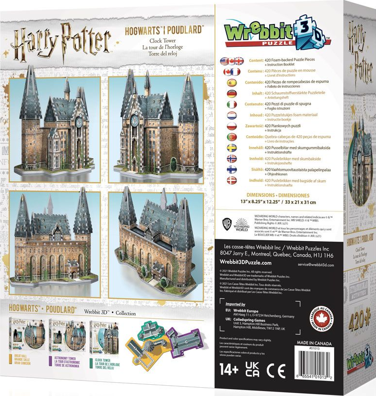 WREBBIT Harry Potter - Hogwarts Clock Tower - 3D Puzzle (Multicolore)