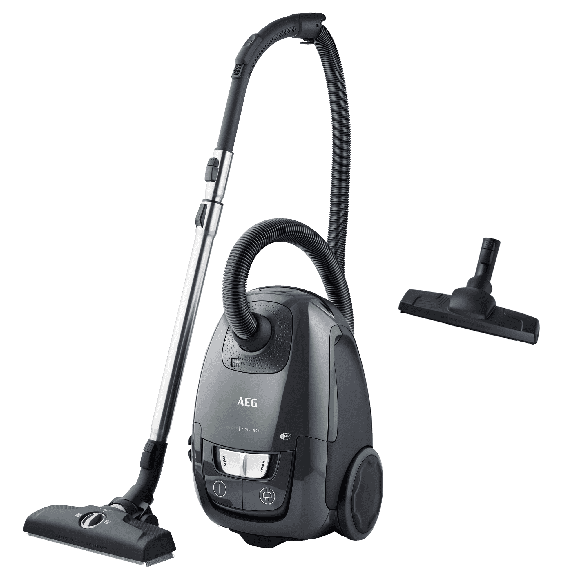 AEG VX8-2-ÖKO Bodenstaubsauger mit Beutel (64 dB(A), maximale Leistung: 600 Watt, Schwarz)
