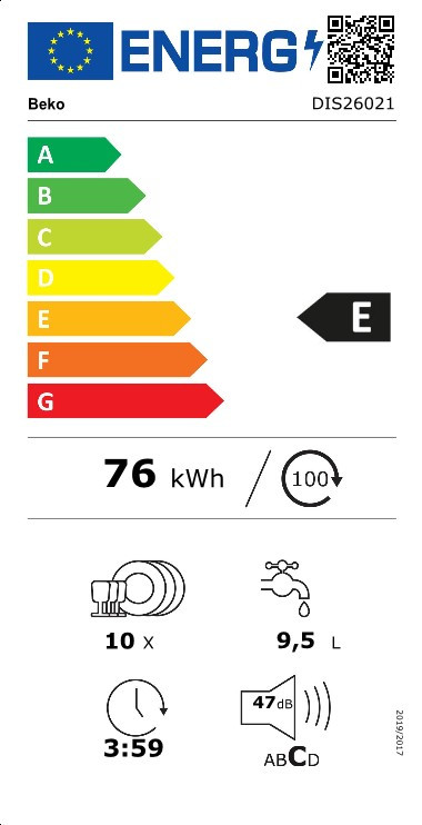 BEKO DIS-26021 Beépíthető keskeny mosogatógép