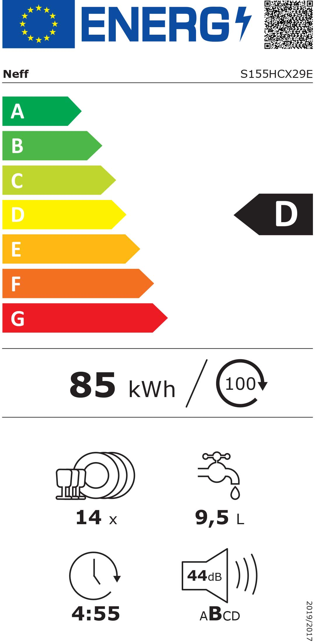 NEFF S155HCX29E beépíthető mosogatógép, Home Connect, AquaStop, TimeLight, evőeszköztartó fiók
