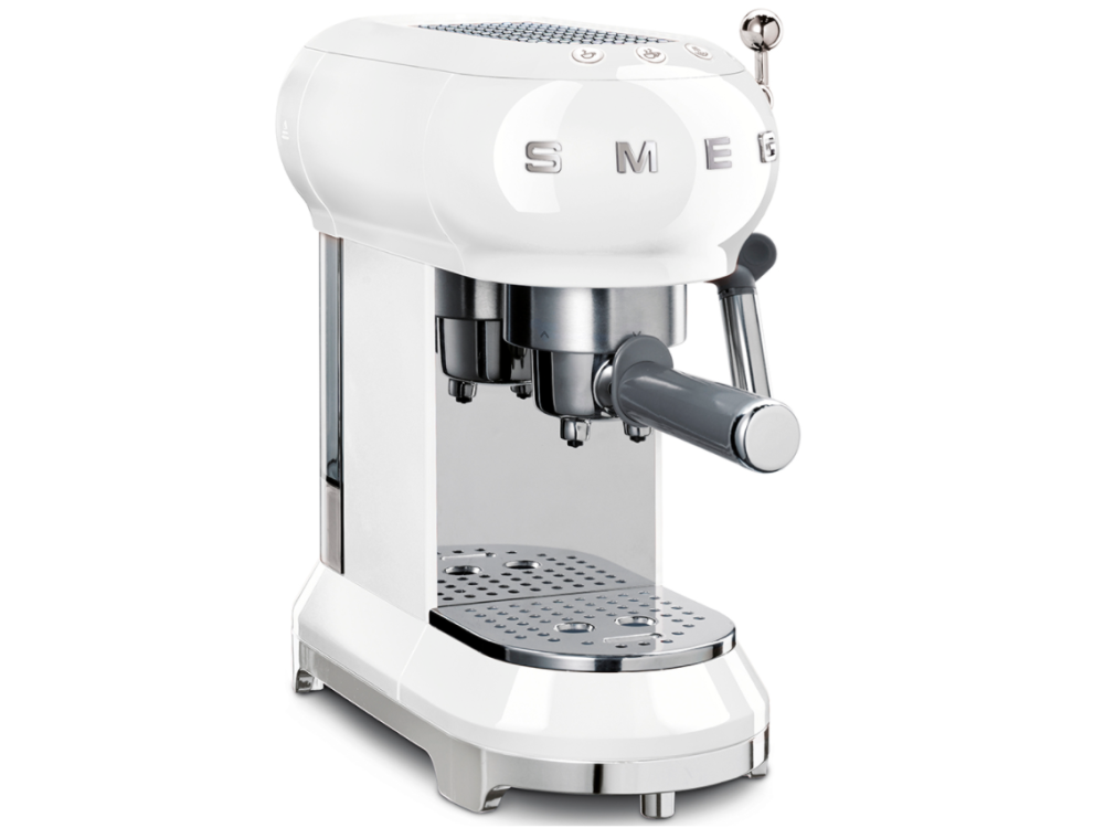 Cafetera express - Smeg ECF01WHEU, 1350 W, 15 bar, 1 l, 1-2 cafés, Indicador descalcificación, Blanco