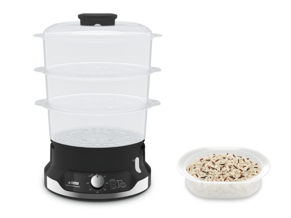 Cocedor De Tefal ultracompact al vaporera vc2048 ultracompacta con tres bandejas temporizador y bol arroz potencia 800 w capacidad 9 60 min negro vc204810 vaporizador 3 cestas independiente sin bpa hasta
