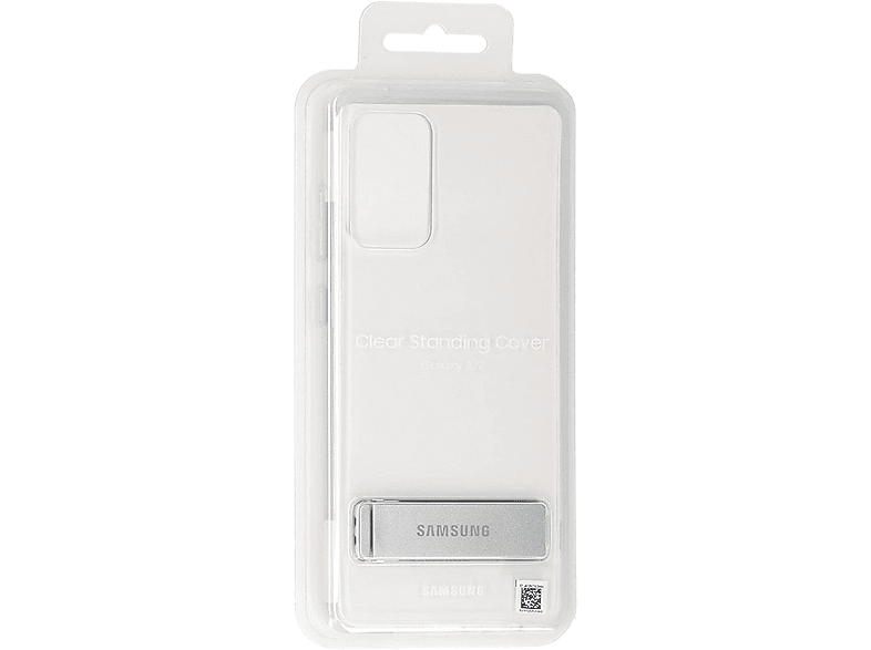 Funda móvil - Samsung Clear Standing EF-JA725CTEGWW, Para Galaxy A72, Con pestaña para apoyo, Transparente