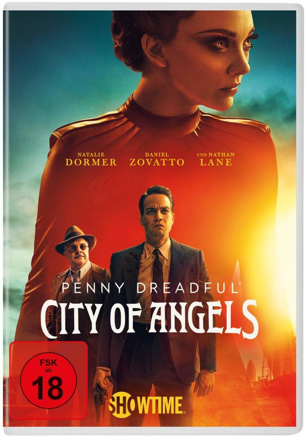 DVD-Cover für 'Penny Dreadful: City of Angels'. Enthält Schauspieler, dunkle Töne und den Titel der Serie.