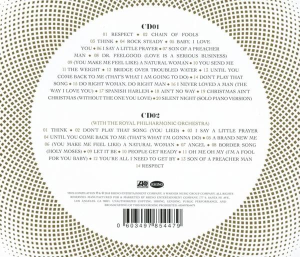 Rückseite einer CD mit Titelliste und Text auf gemustertem Hintergrund.