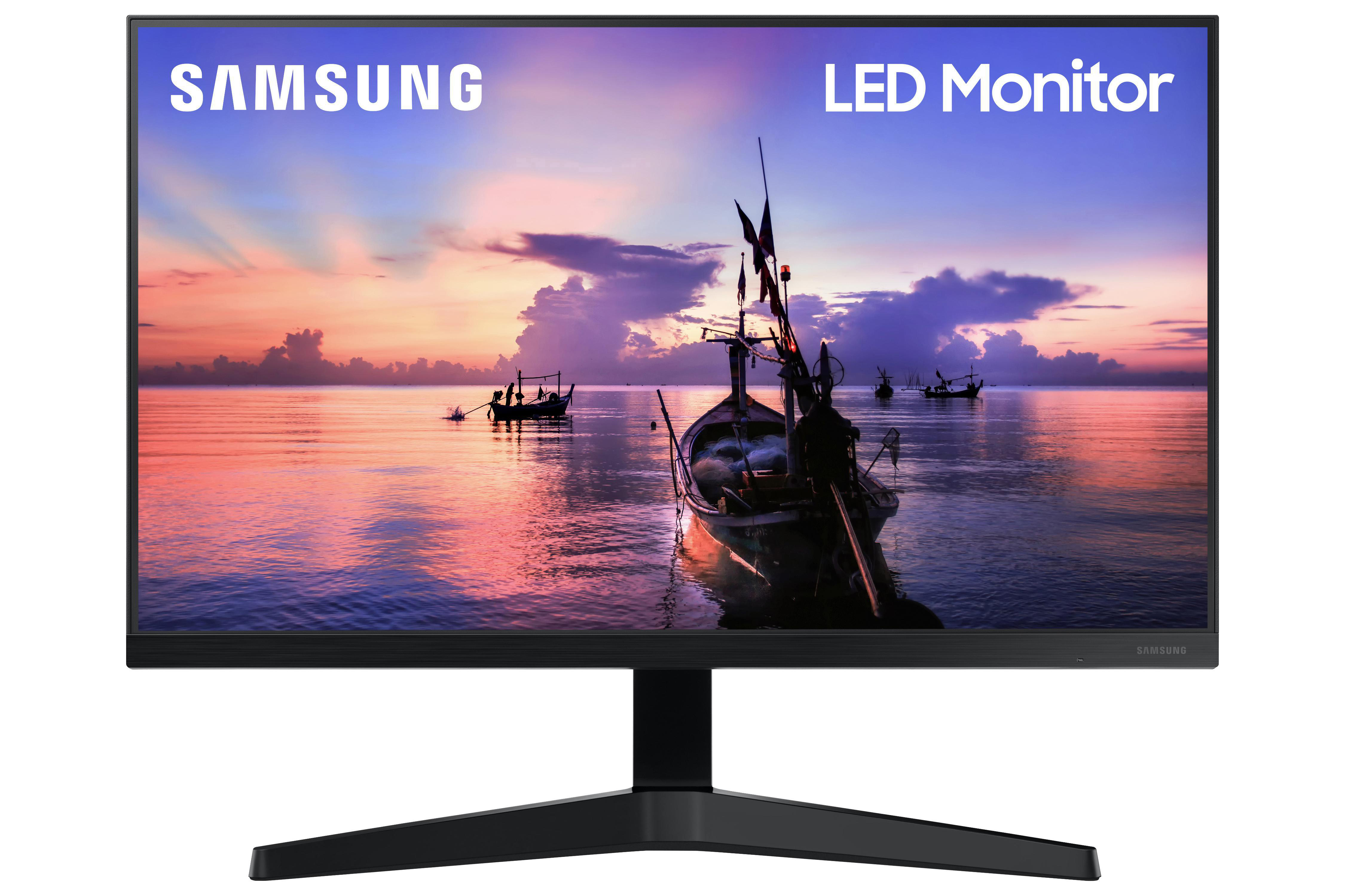 Samsung LED Monitor mit einem Landschaftsbild auf dem Bildschirm. Boote und Sonnenuntergang.