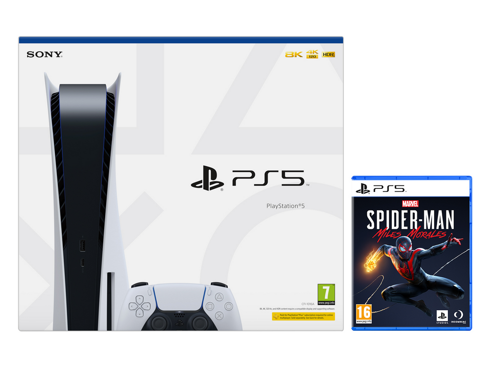 Consola - Sony PS5, 825 GB, 4K, HDR, Blanco + PS5 Marvel's Spider-Man: Miles Morales
