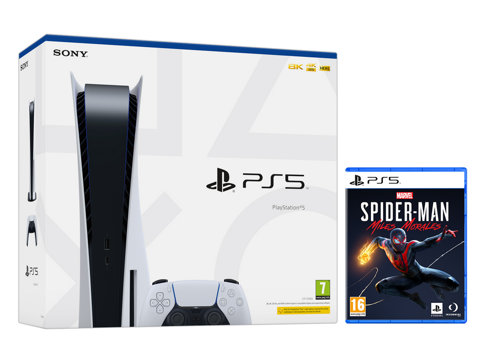 Consola - Sony PS5, 825 GB, 4K, HDR, Blanco + PS5 Marvel's Spider-Man: Miles Morales