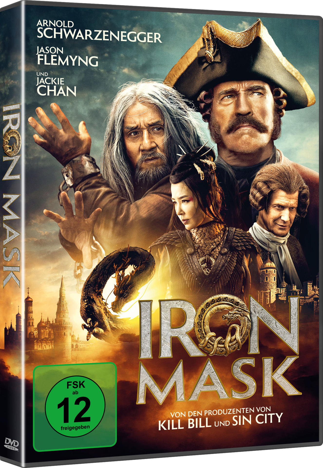 Das DVD-Cover für den Film 'Iron Mask' mit Schauspielern vor einem Fantasy-Hintergrund.