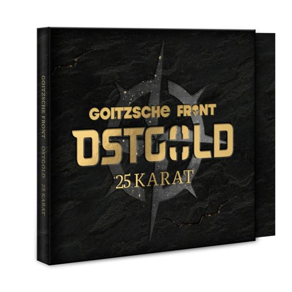 Albumcover, dunkel mit goldenem Text, und ein Schwarz-Weiß-Bild in der Mitte.