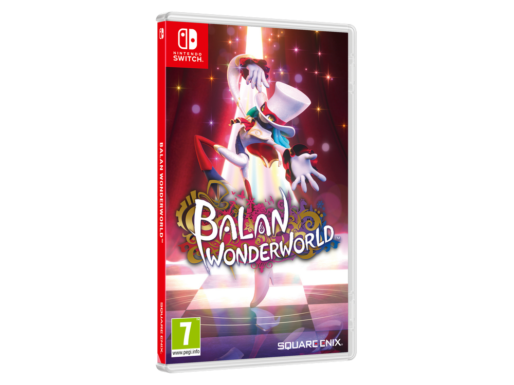 Caja de juego 'Balan Wonderworld' en Nintendo Switch, diseño colorido.