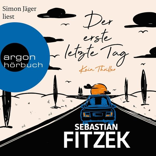 Buchcover: Blauer Kreis mit Text, Bild eines Autos auf der Straße bei Sonnenuntergang.