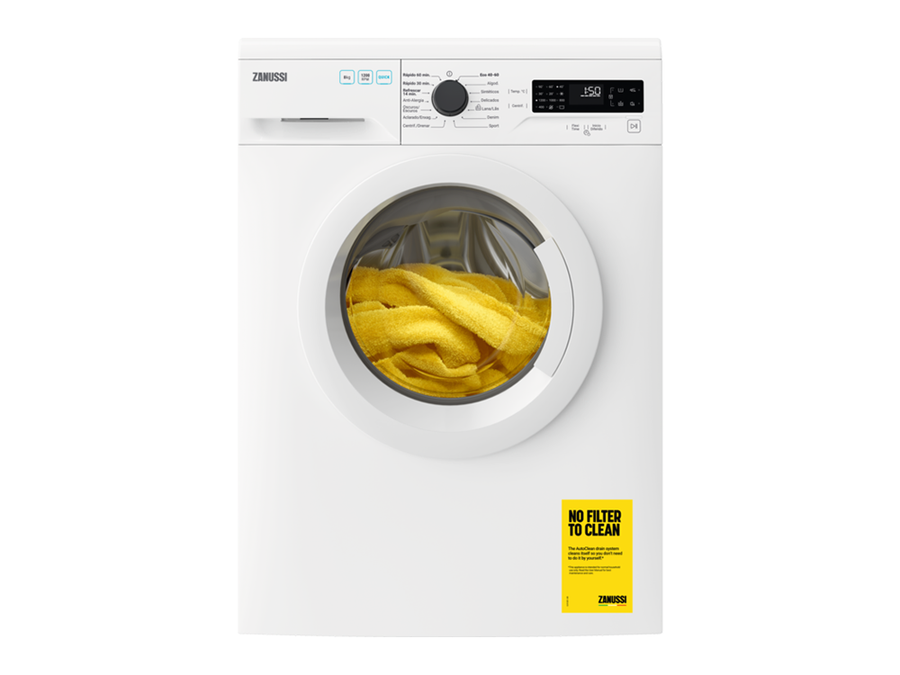 Lavadora carga frontal - Zanussi ZWF824A5W2, 8 kg, 1200 rpm, 15 programas, EasyIron, CleanBoost, Blanco