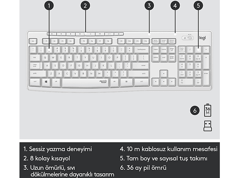 LOGITECH MK295 Sessiz Kablosuz Türkçe Q Klavye Mouse Seti - Beyaz_2