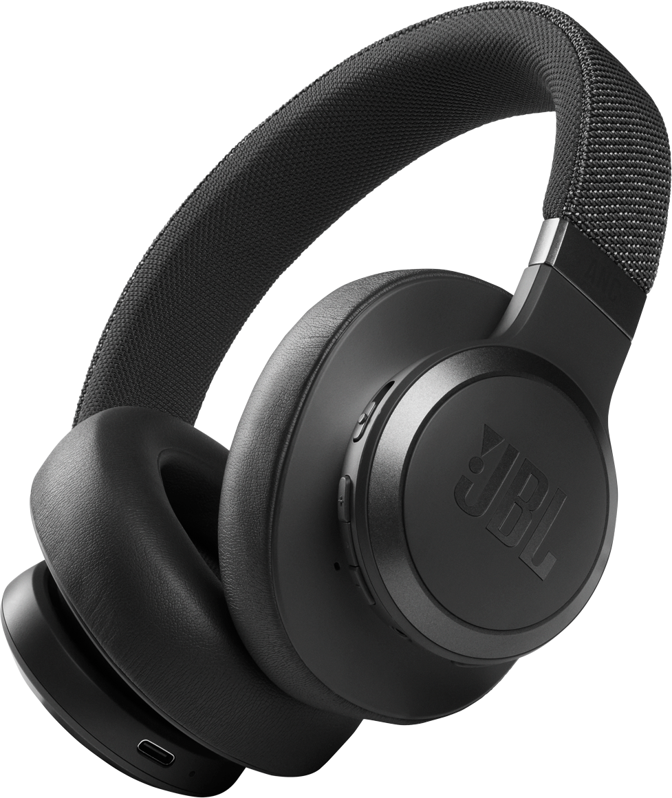 Zwarte JBL koptelefoon met een gewatteerde hoofdband en oorschelpen.