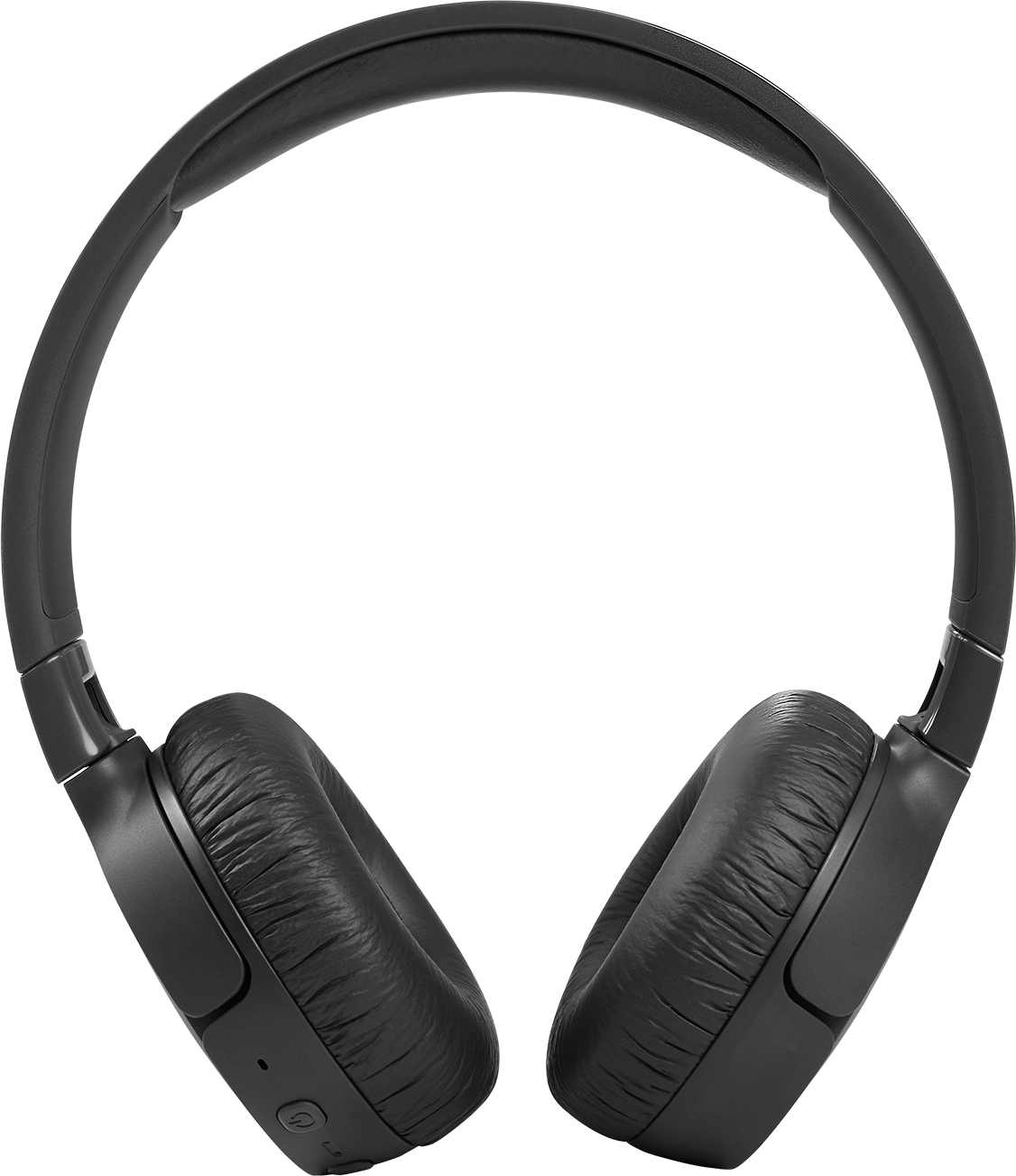 Zwarte over-ear koptelefoon, gewatteerde oorschelpen, zwarte hoofdband.
