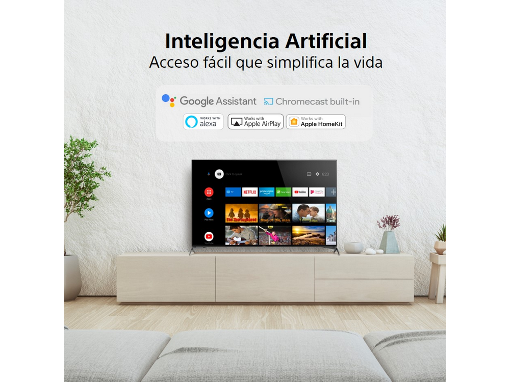 TV en la sala de estar, con Google Assistant y Chromecast.