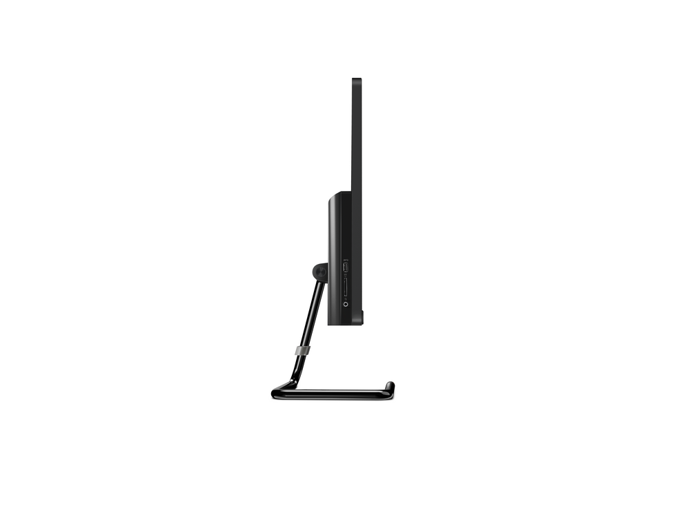 Un monitor de computadora negro, visto de lado, sobre un fondo blanco.