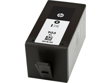 Un cartucho de tinta negro HP 903 XL, con etiqueta blanca y el logotipo de HP.