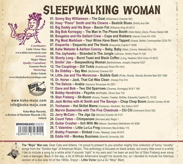 Albumcover: 'Sleepwalking Woman' mit Vintage-Illustration und Text.