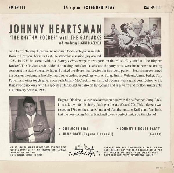 Plattencover für Johnny Heartsman. Schwarz-Weiß-Bild mit Text.