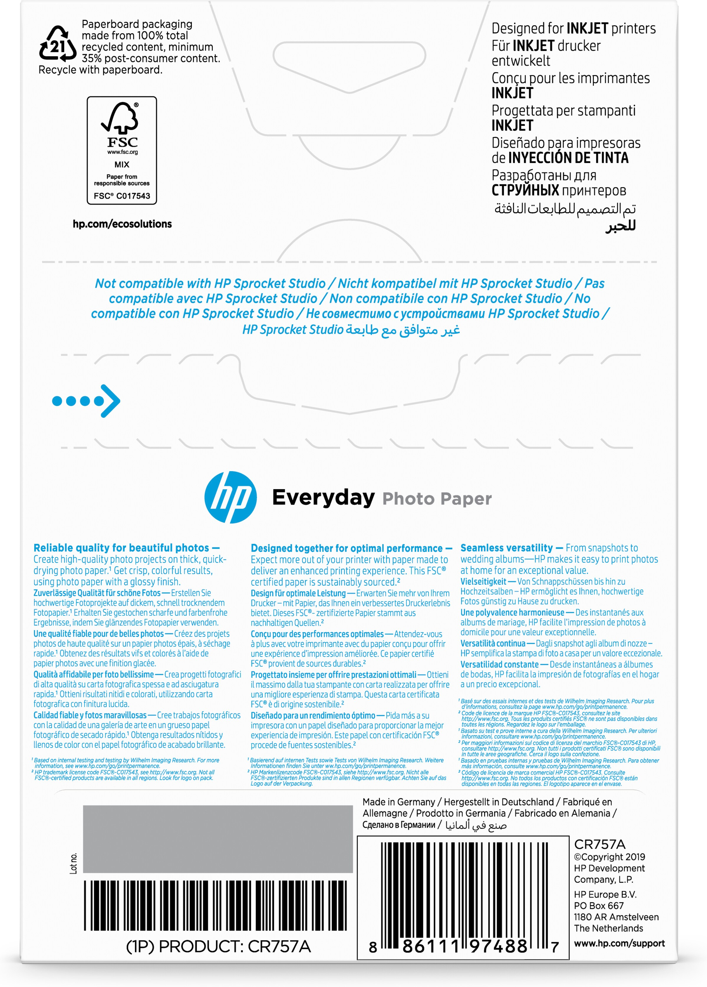 Papel fotográfico - HEWLETT PACKARD CR757A PAPEREVERYDAYGLOSSYPHOTO1001