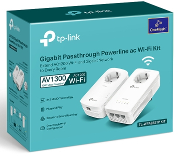 Boîte du kit Wi-Fi CPL Gigabit Passthrough TP-Link. Deux unités.