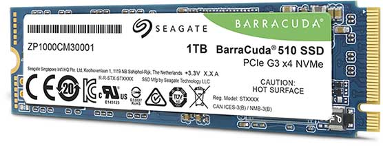 Een Seagate Barracuda 510 SSD, met een sticker met de specificaties.