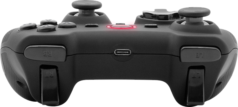 Gamepad Speedlink nero con pulsanti e joystick, centro illuminato.