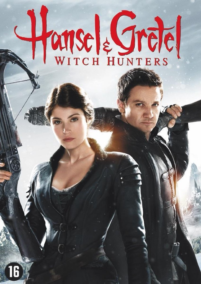 Affiche du film 'Hansel & Gretel: Witch Hunters' avec deux acteurs sur fond sombre.