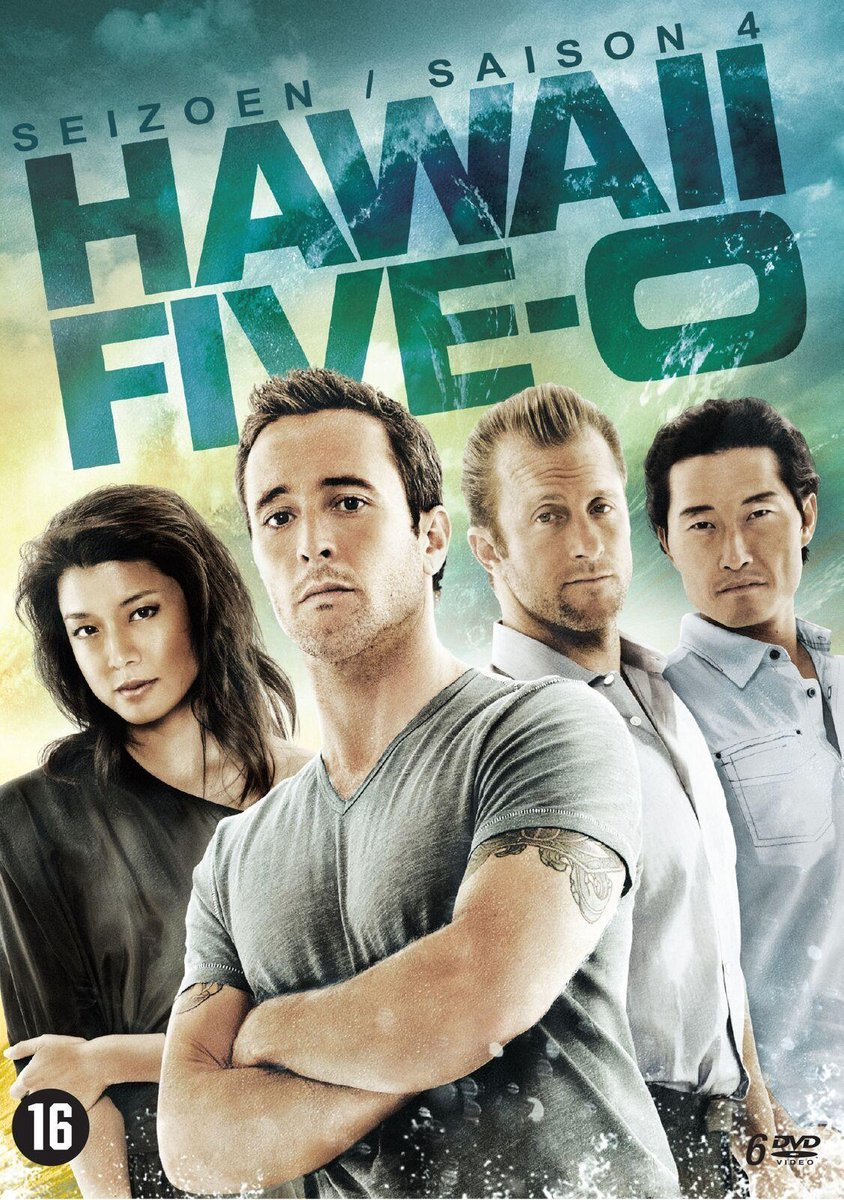 Couverture du DVD de la saison 4 d'Hawaii Five-0, avec les acteurs principaux en pose de groupe.