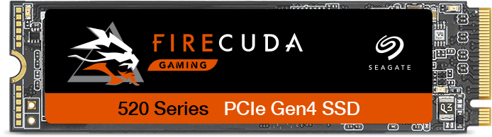 Seagate FireCuda Gaming 520 Series SSD, zwart met oranje en witte details.