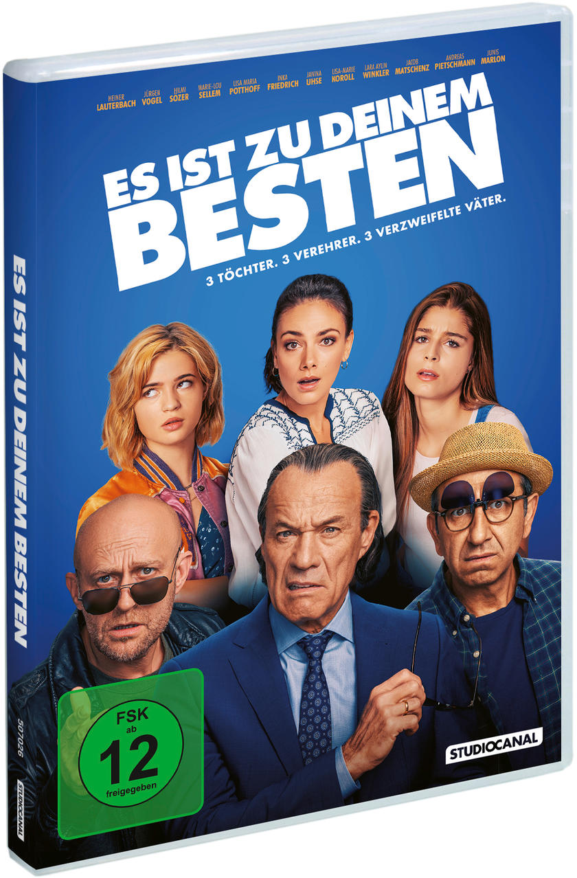DVD-Cover des Films "Es ist zu Deinem Besten" mit den Gesichtern der Schauspieler auf blauem Hintergrund.