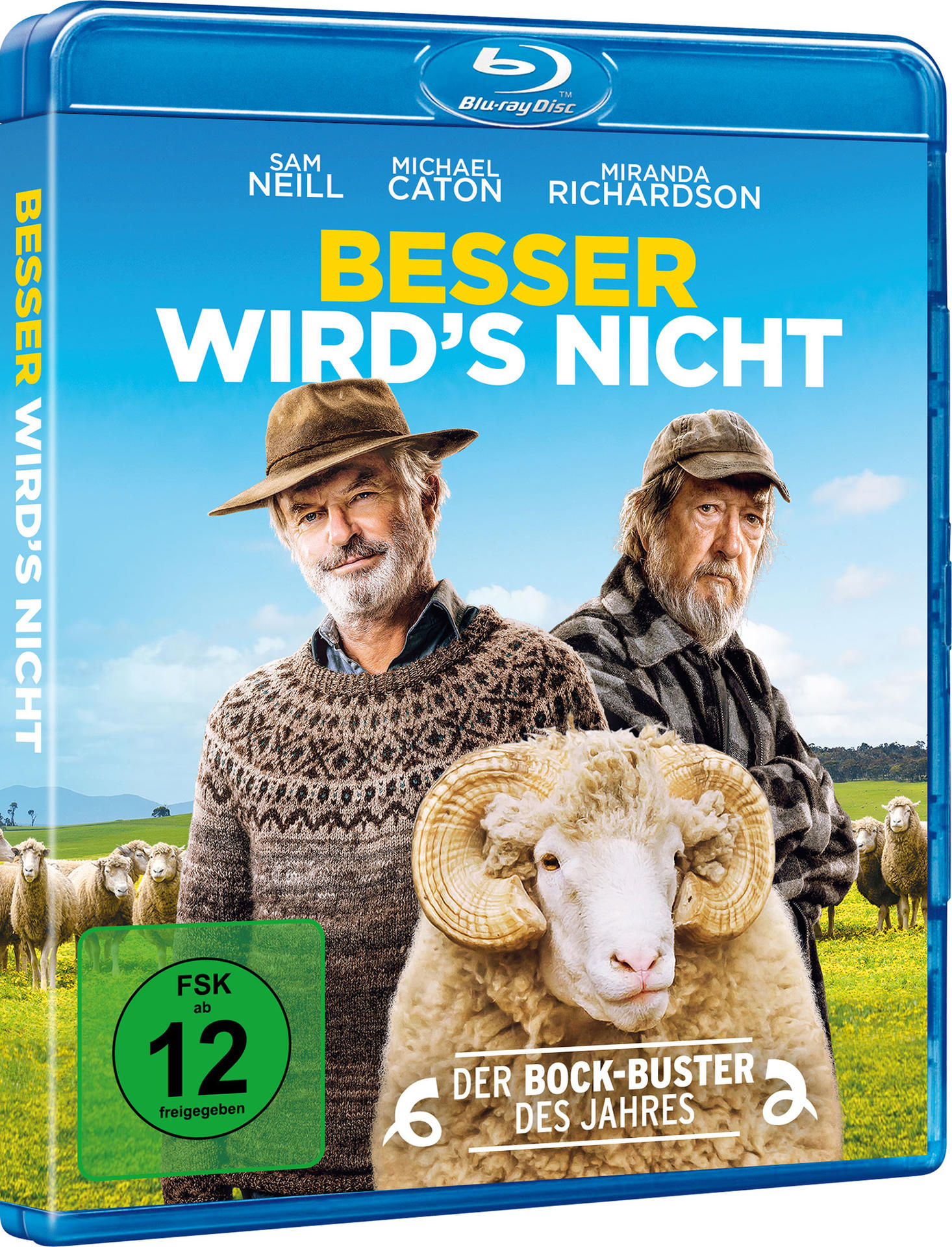 Blu-ray-Disc-Hülle des Films 'Better than Never' mit Schauspielern und einem Schaf.