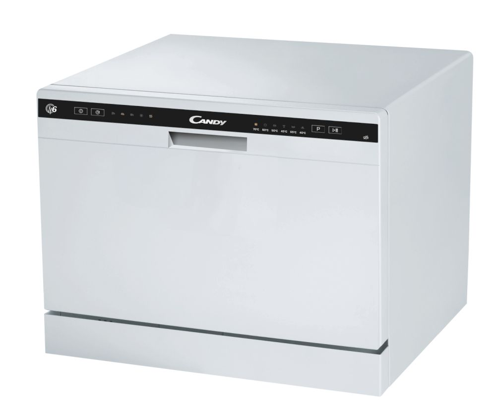 Lavavajillas - Candy CDCP 6, Compacto, 6 servicios, 6 programas, 43cm ancho, Antidesbordamiento, Blanco