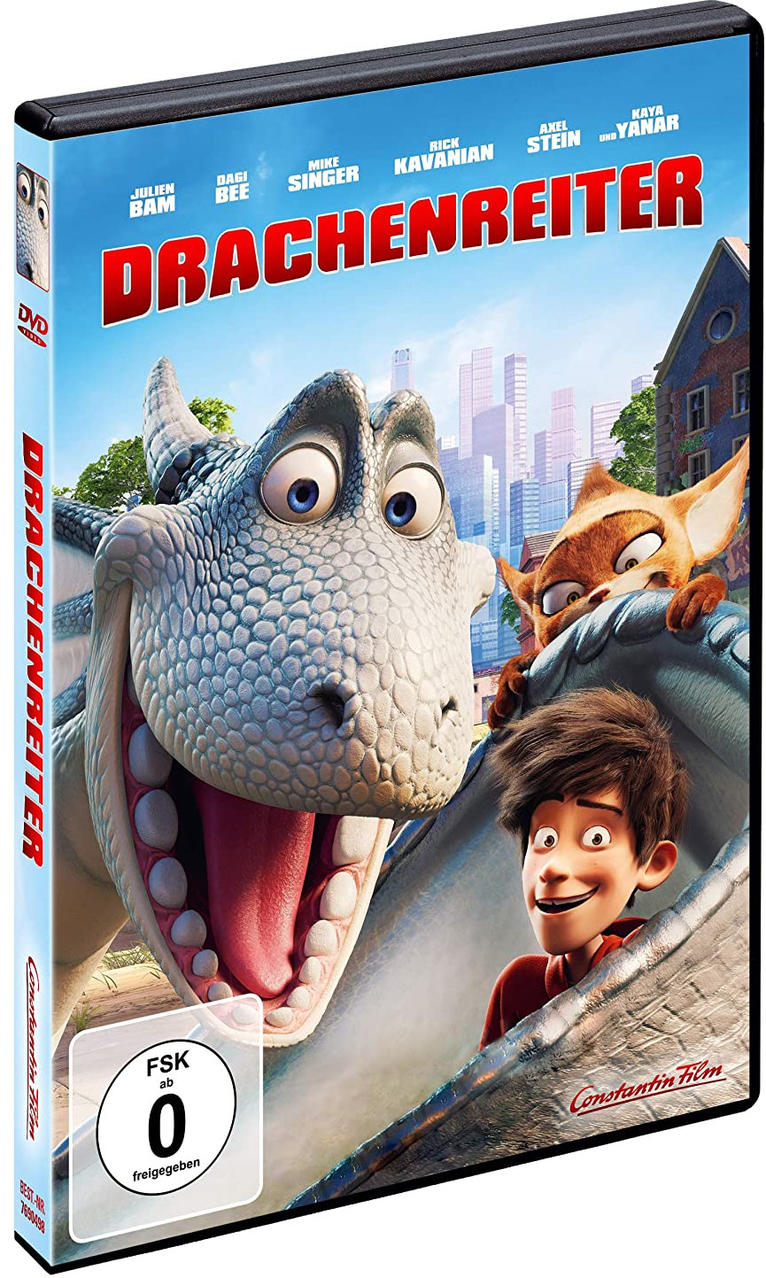 DVD-Hülle für den Film 'Drachenreiter'. Sie zeigt einen Drachen, einen Jungen und andere Charaktere.