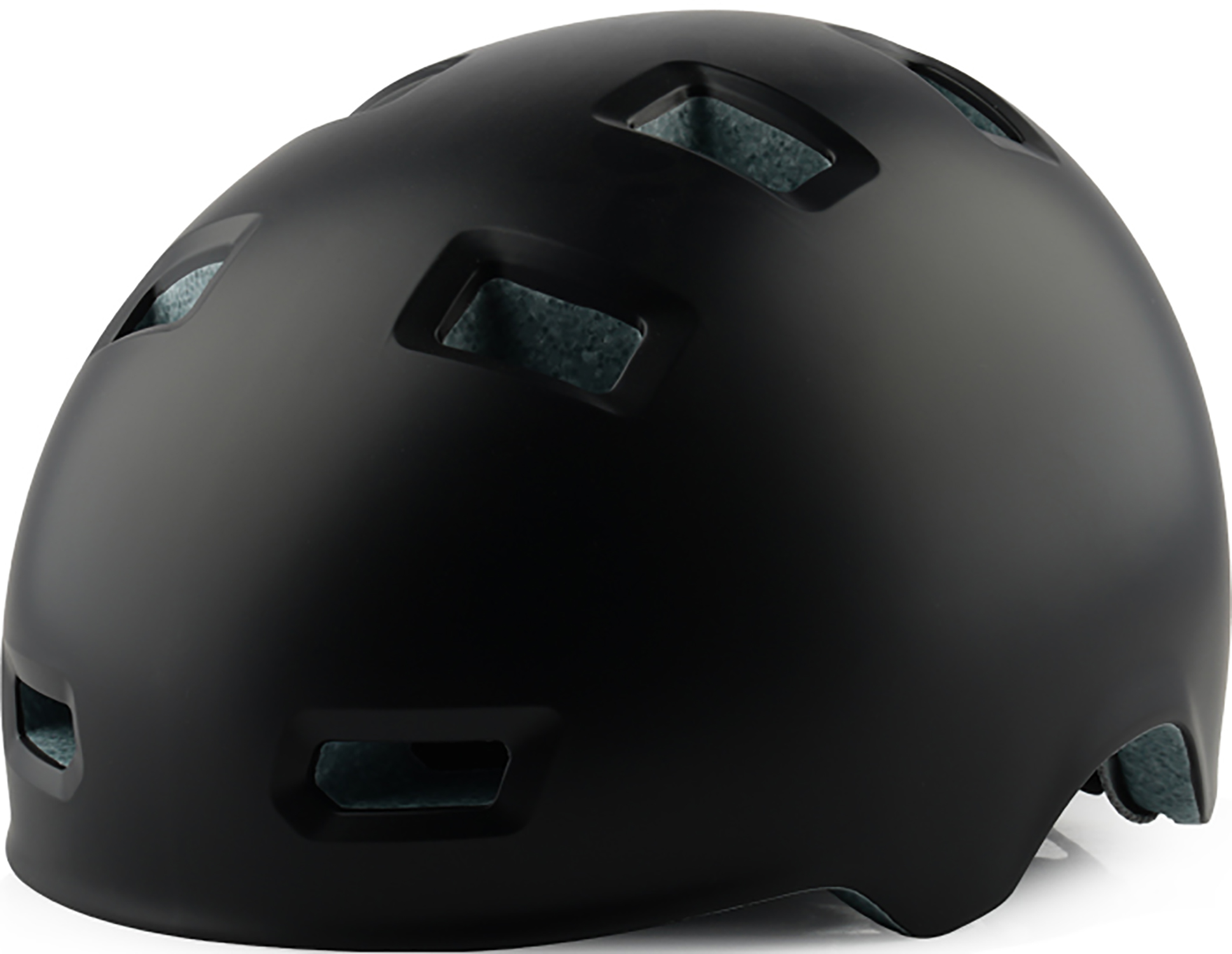 Casque de vélo noir avec plusieurs aérations. Il a une finition lisse et mate.