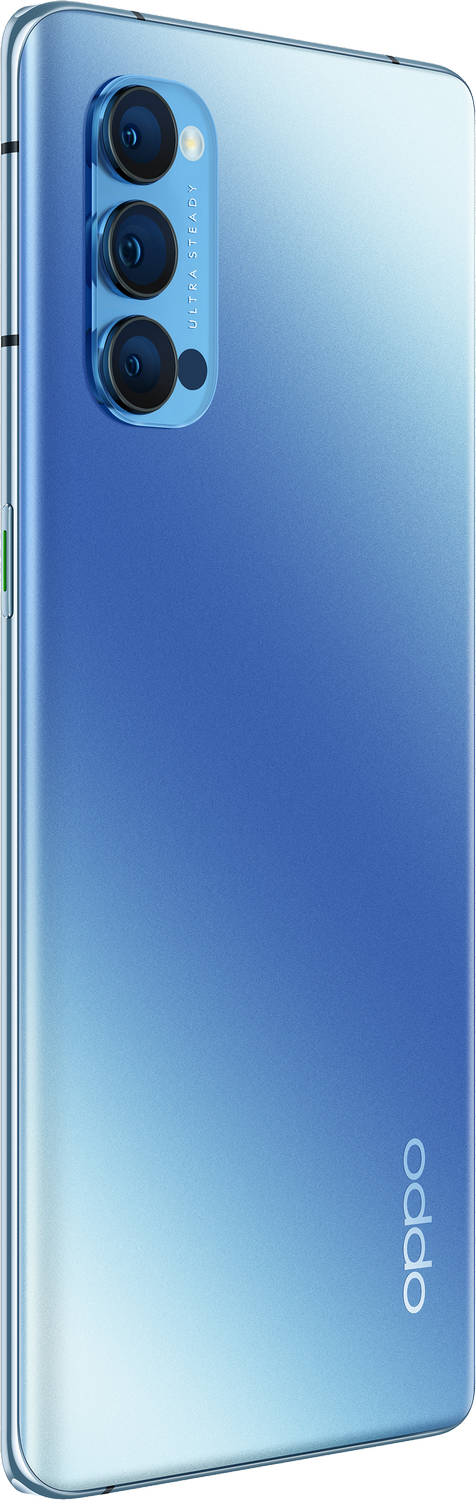 Teléfono inteligente azul degradado, mostrando la parte trasera con cámaras.