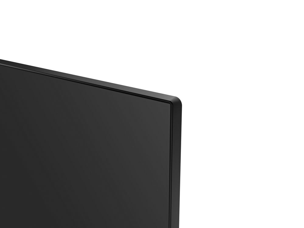 Primer plano de una pantalla de monitor negra con un bisel negro delgado.